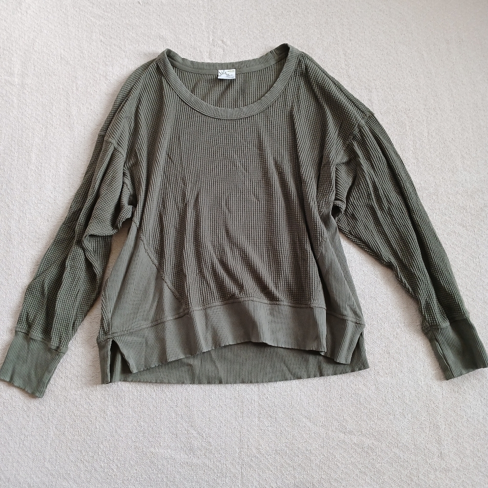 aerie ♡ offline thermal green long sleeve shirt cotton medium clean